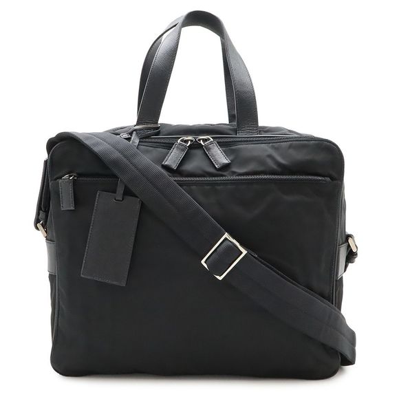 Prada Business Bag Briefcase Document Bag 2WAY Shoulder Bag Nylon Leather NERO - Picture 1 of 9